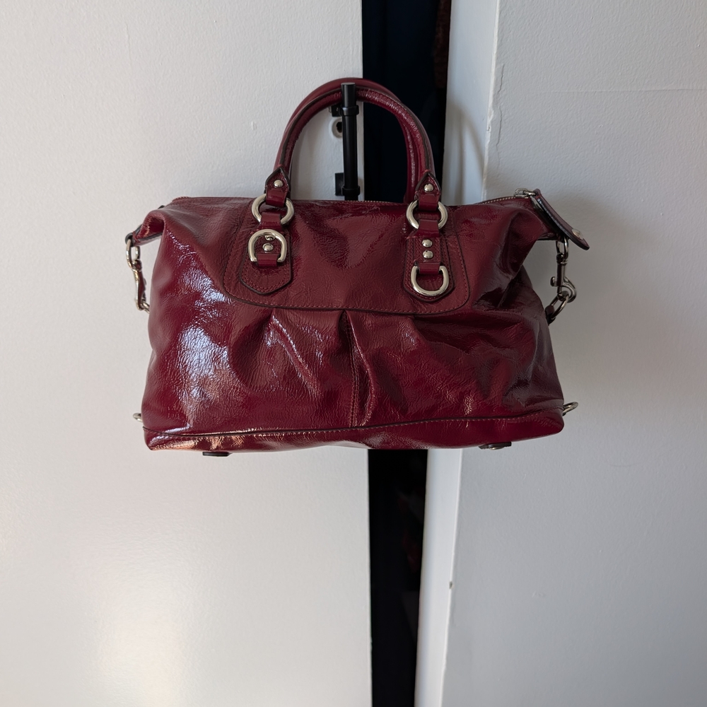 Coach Ashley Dark Red Patent Leather Satchel and Wallet with Dust Bag (F15455) - Picture 4 of 16